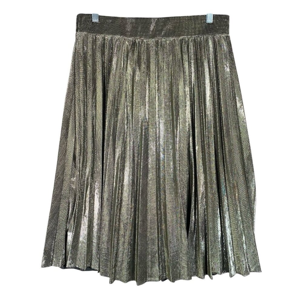 Y2K Metrowear Pleated Skirt Size Large Metallic Gold Black Pull On Sparkly Party